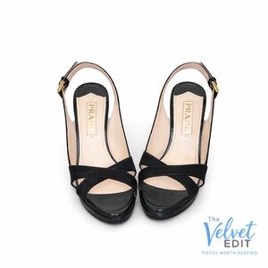 Prada Black Leather Slingback Platform Heels 36.5 / US 6.5 | Made in Italy